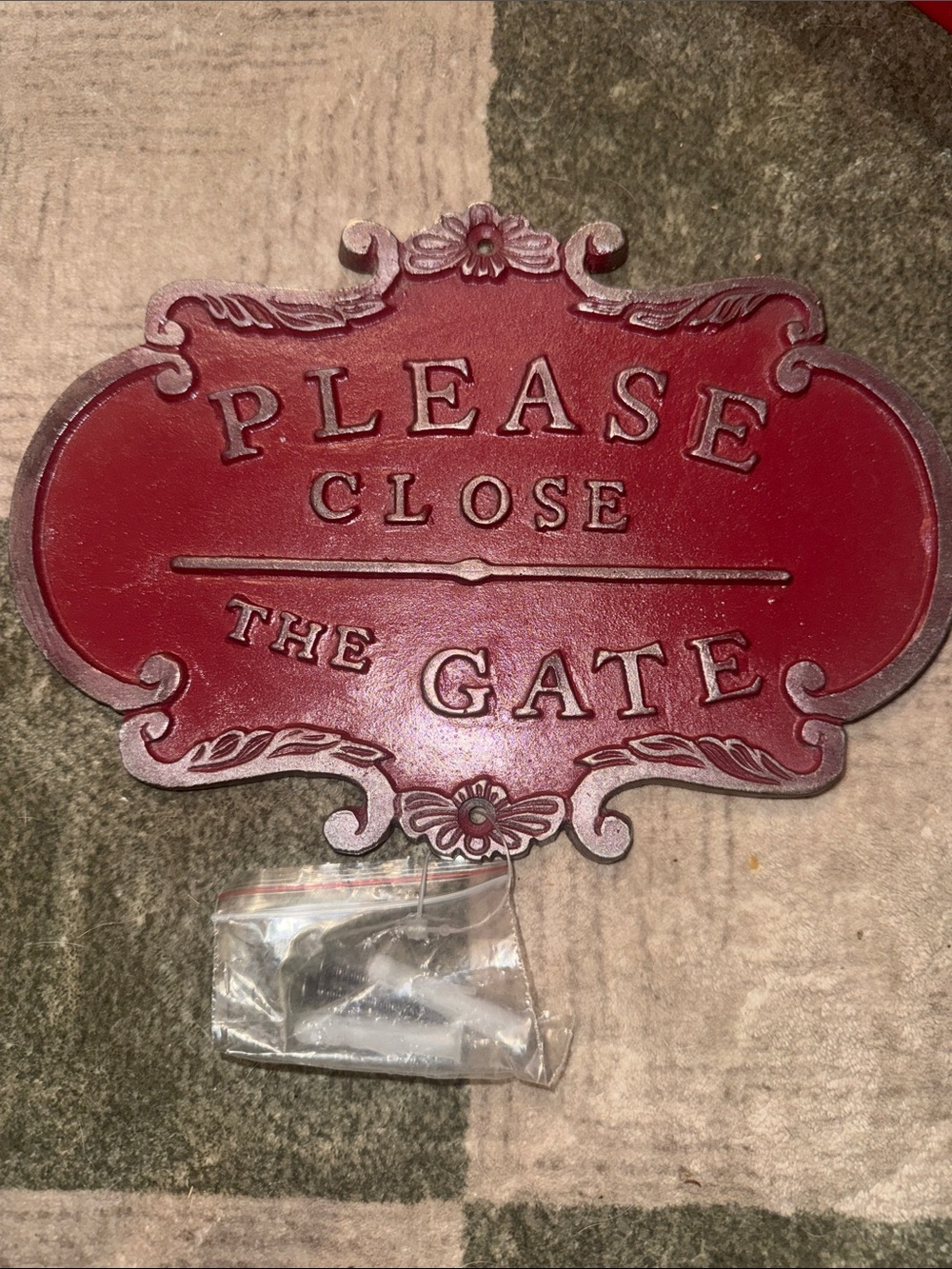 NWT Anthropologie Terrain rare red PLEASE CLOSE THE GATE sign!